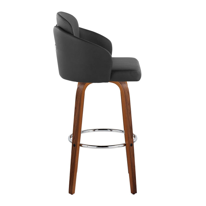 Dahlia - Contemporary Fixed-Height Barstool (Set of 2) - Walnut Wood, Chrome Footrest