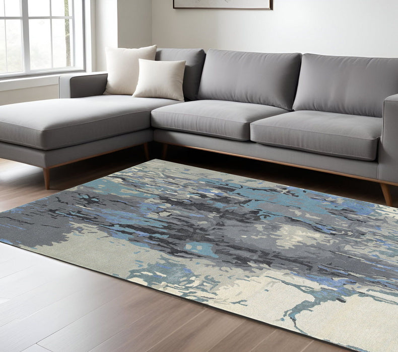 10' X 8' Abstract Hand Tufted Area Rug - Blue And Gray