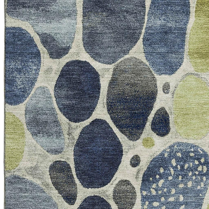 10' X 14' Geometric Washable Area Rug With UV Protection (710364) - Denim Blue / Lime Green / Ivory