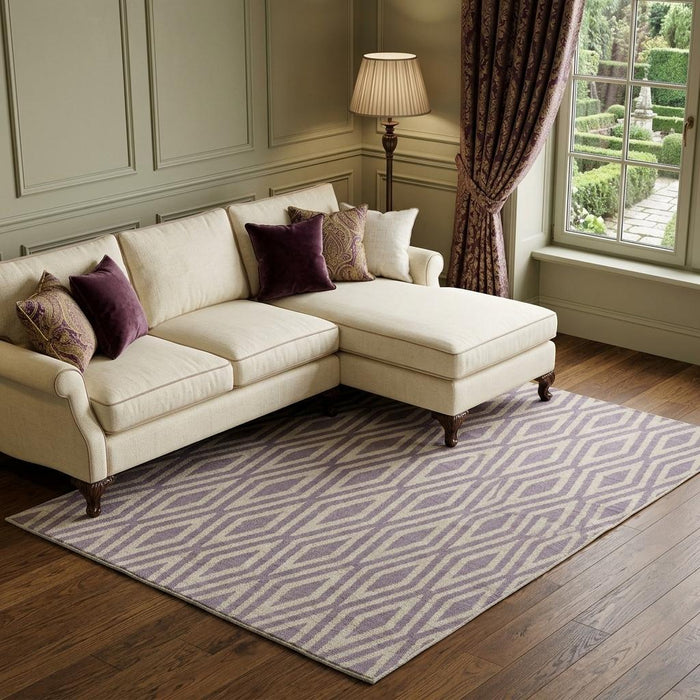 9' X 12' Wool Geometric Hand Loomed Area Rug (744376) - Purple / Ivory