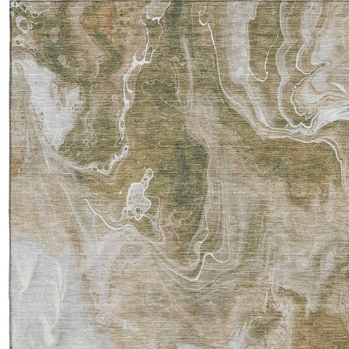 10' X 14' Abstract Washable Area Rug With UV Protection (697236) - Coffee / Copper / Silver