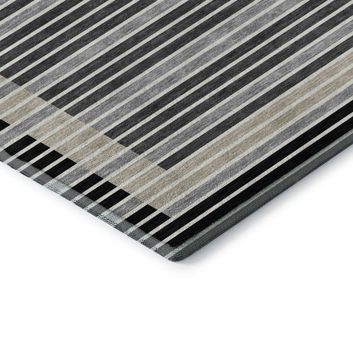 10' X 14' Striped Washable Area Rug With UV Protection (693456) - Black / Gray / Silver