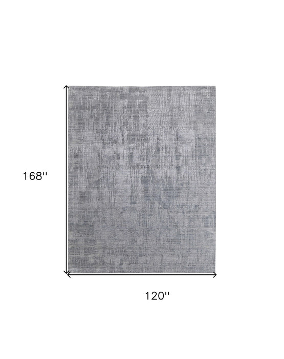 10' x 14' Abstract Hand Woven Worn Faded Area Rug - Light Blue And Silver