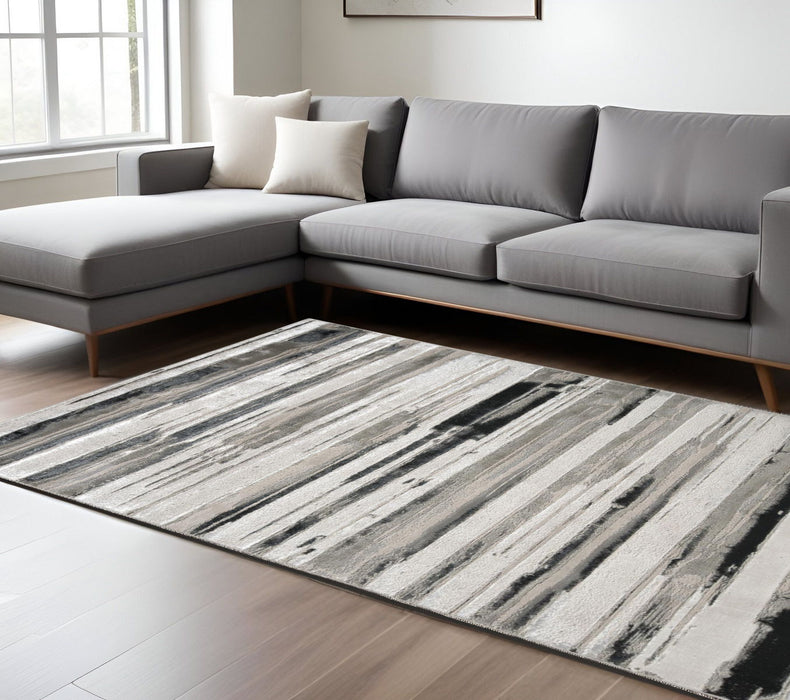 8' x 10' Abstract Area Rug - Silver Gray And Black