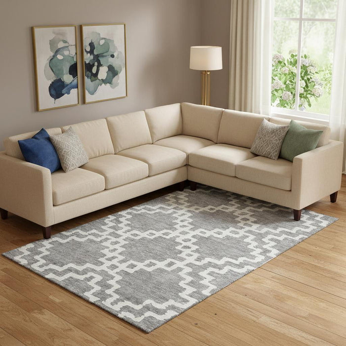 10' X 14' Abstract Geometric Washable Area Rug With UV Protection (671720) - Gray / Ivory