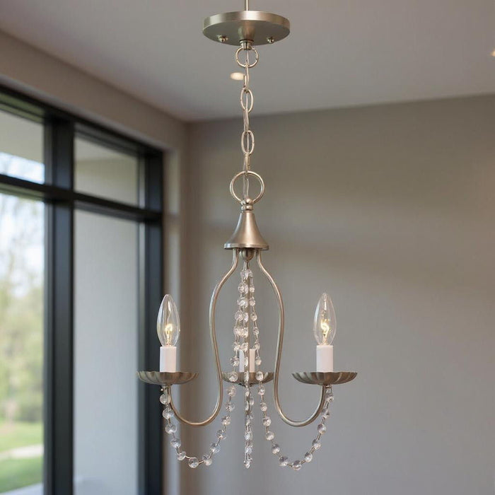17'' Three Light Dimmable Chandelier With Shades - Nickel