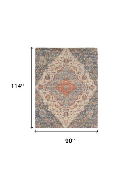 8' x 10' Hand Woven Diamond Medallion Indoor Area Rug - Blue Red