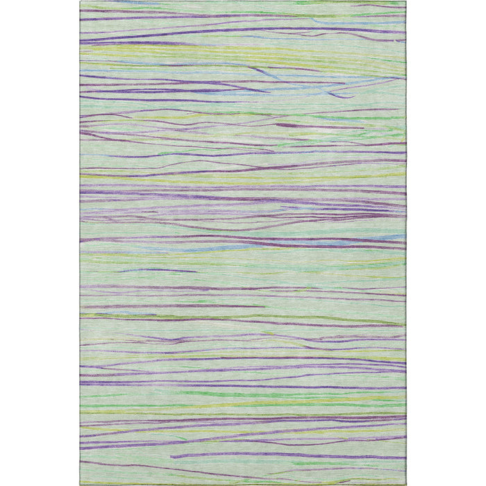 10' X 14' Striped Washable Area Rug With UV Protection (694725) - Mint Green / Lavender / Lime Green