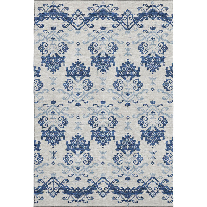 10' X 14' Medallion Washable Area Rug With UV Protection - Navy Blue And Ivory