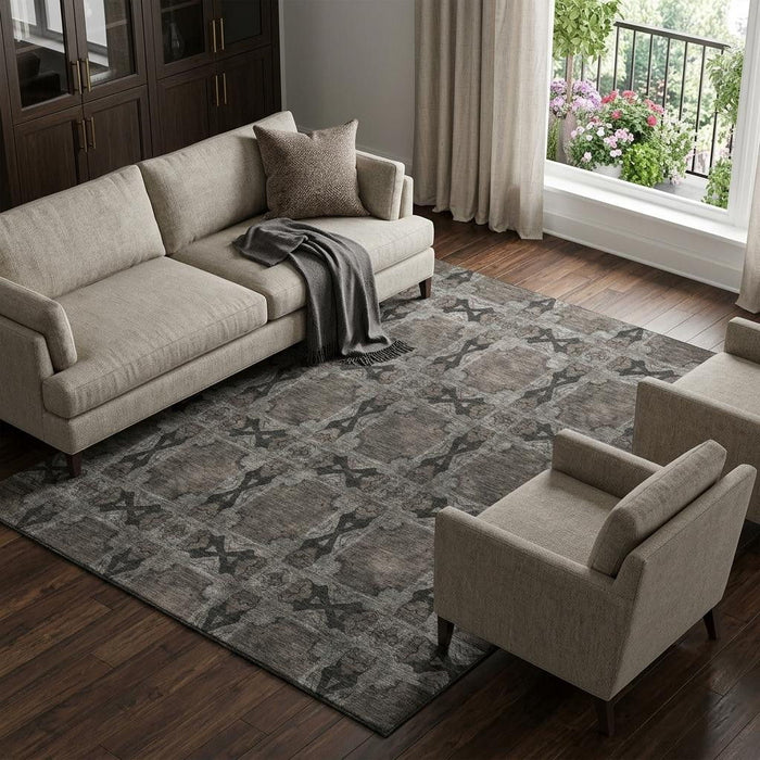 10' X 14' Floral Medallion Washable Area Rug With UV Protection (649486) - Gray / Charcoal