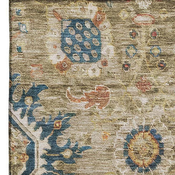 10' X 14' Oriental Washable Area Rug With UV Protection (708337) - Brown / Blue / Gold