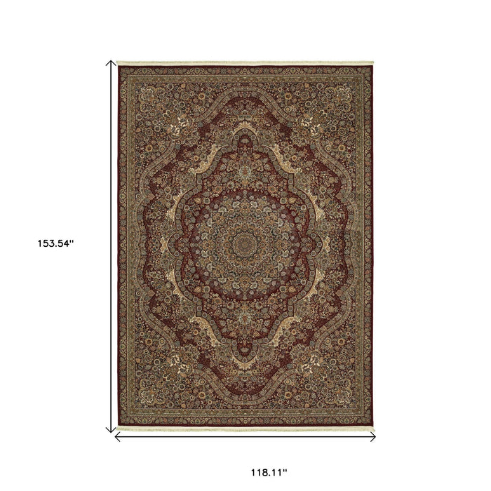 10' X 13' Medallion Area Rug With Fringe - Red And Gold