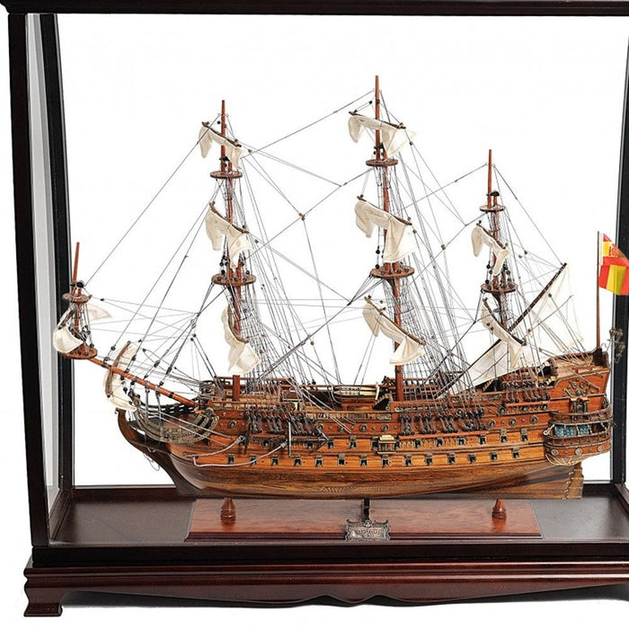 San Felipe Large Table Top Display Hand Painted Decorative Boat - Brown