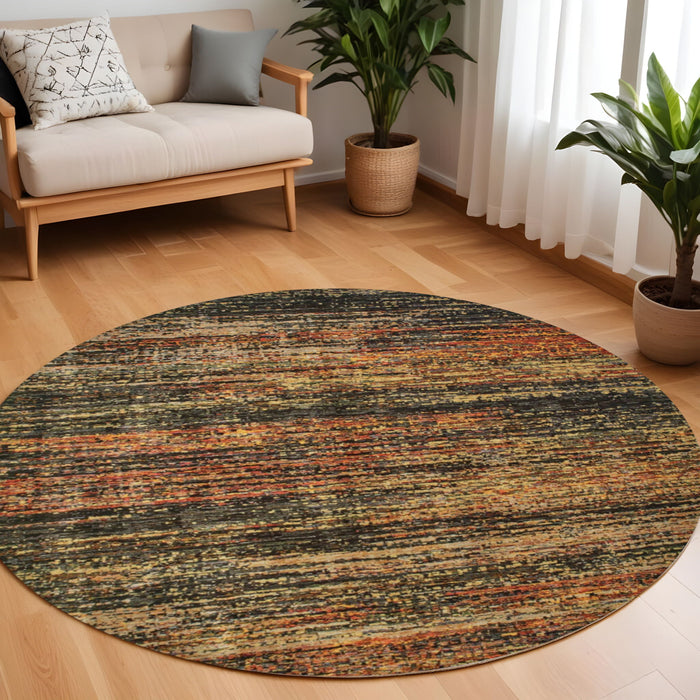 7' Round Abstract Area Rug - Gold And Slate