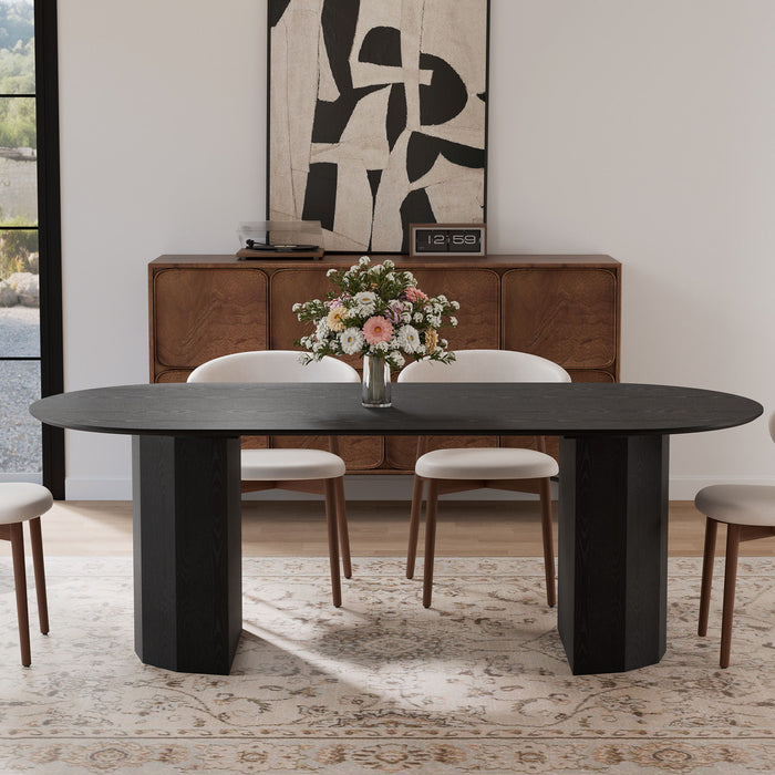 86" Wooden Double Pedestal Base Oval Dining Table - Black
