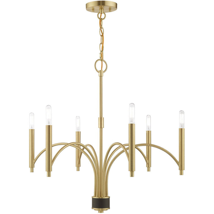 24" Six Light Dimmable Chandelier With Shades - Brass