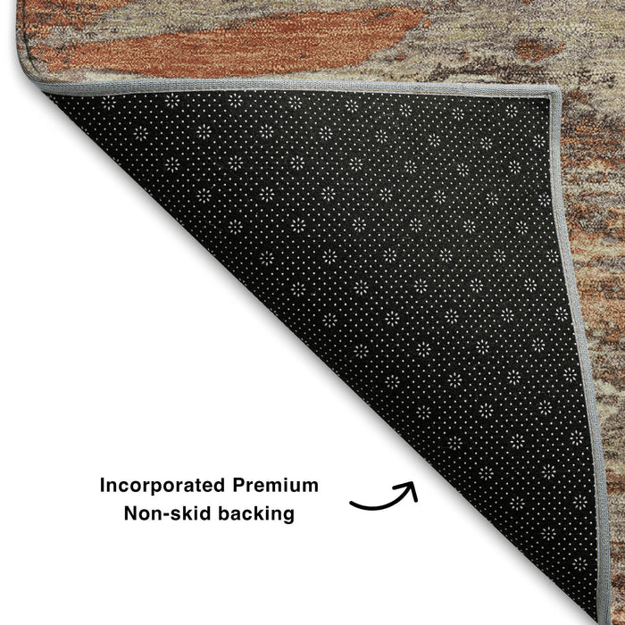 10' X 14' Abstract Washable Area Rug With UV Protection (710160) - Terra Cotta / Beige / Teal