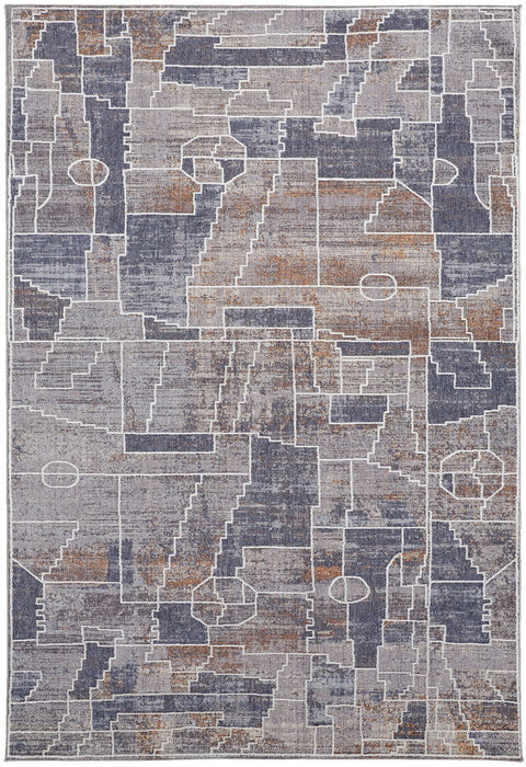 12' x 15' Geometric Power Loom Stain Resistant Area Rug - Blue Gray And Orange
