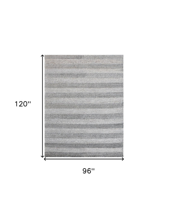 8' x 10' Wool Blend Striped Hand Loomed Area Rug - Beige And Gray