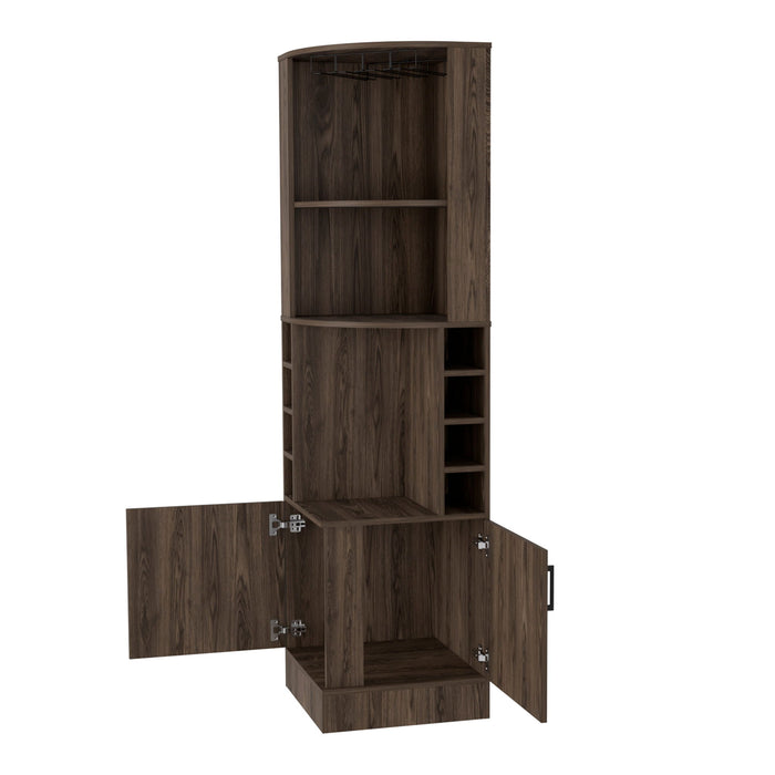 Wood Corner Bar Cabinet With Two Doors - Walnut