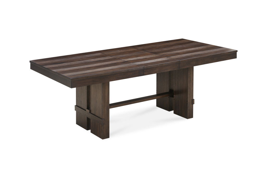 84" Wood Self-Storing Leaf Trestle Base Extension Dining Table - Dark Brown
