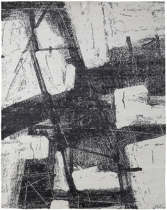 12' x 15' Industrial Abstract Hand Woven Wool Blend Area Rug - Black And White
