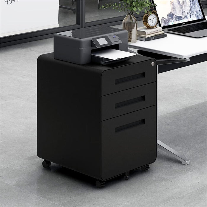 Giga 3 Drawer Mobile Office Filing Cabinet with 5 wheels, steel construction, waterproof, moisture-proof, for legal and letter files.