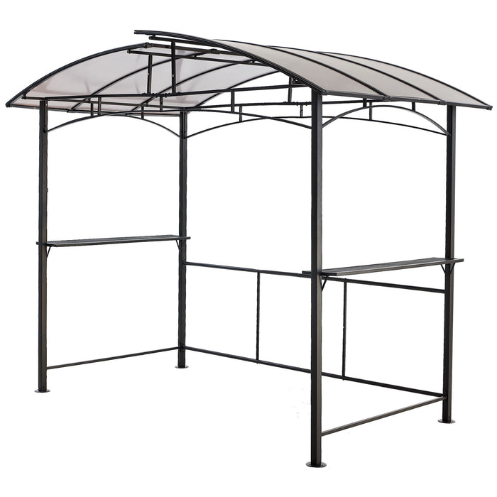 Black 8x5ft Giga outdoor grill gazebo with steel hardtop, side shelves, and patio canopy for BBQ and outdoor shading.
