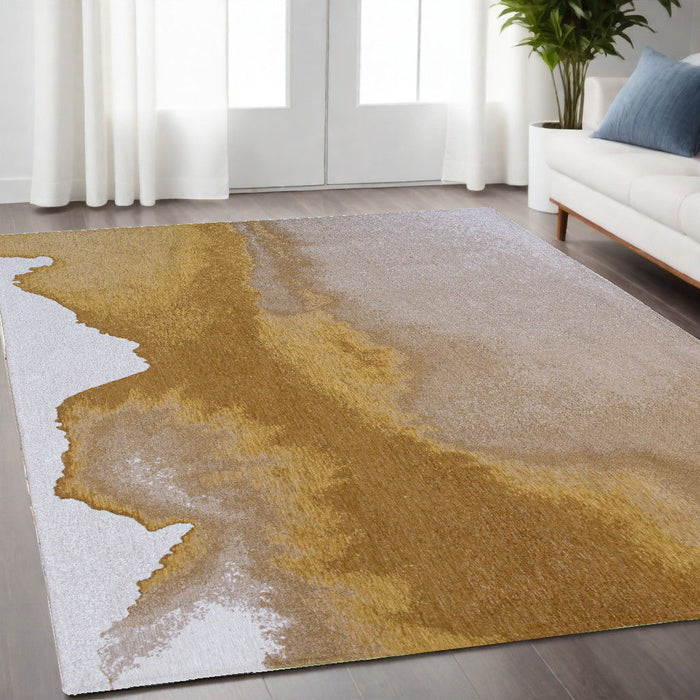 4' x 6' Abstract Non Skid Area Rug - Gray And Yellow