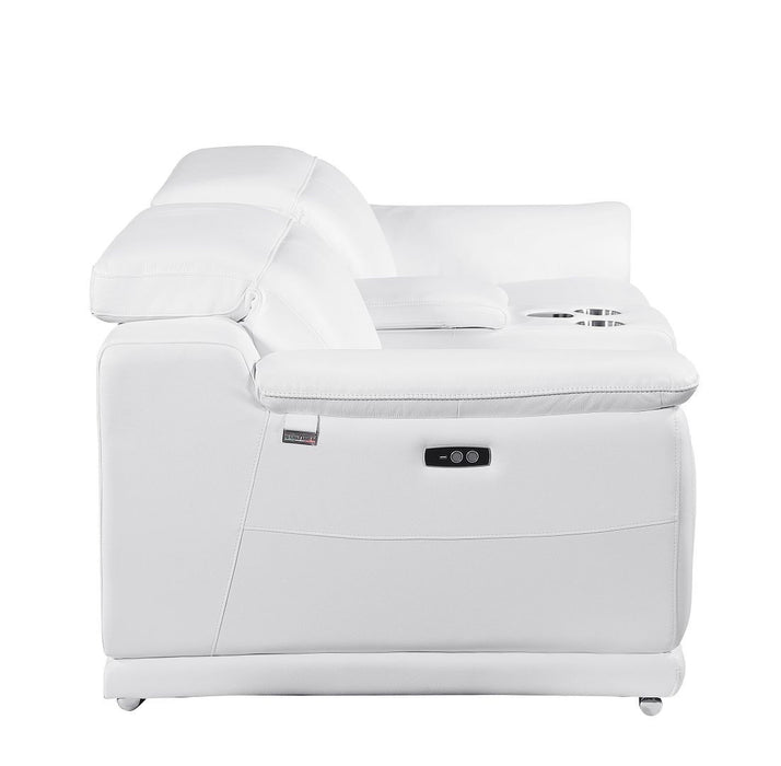 Italian Leather Power Reclining Loveseat With Storage (720575) - White / Silver