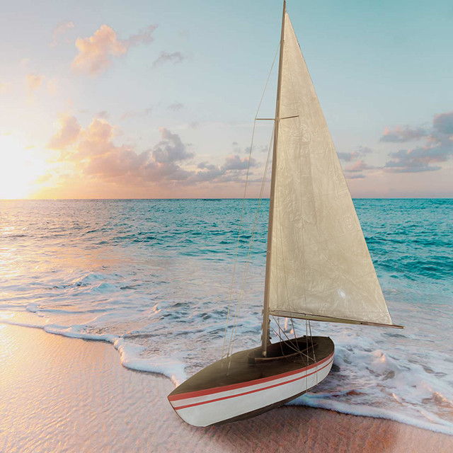 Hand Painted Model Boat - Black / Beige