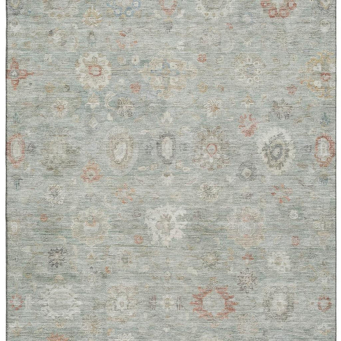 10' X 14' Damask Washable Area Rug With UV Protection (700829) - Sage / Ivory / Copper