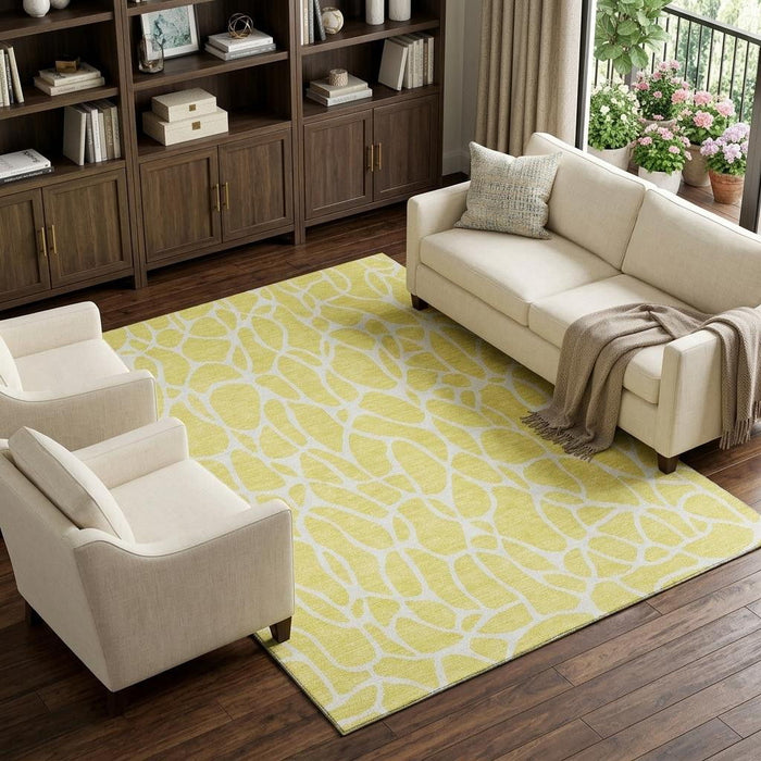 10' X 14' Geometric Washable Area Rug With UV Protection (680451) - Yellow / Ivory