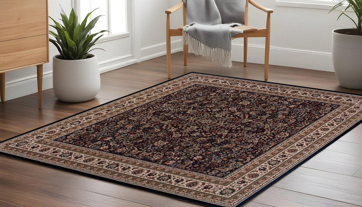 8' Oriental Square Rug - Black And Ivory