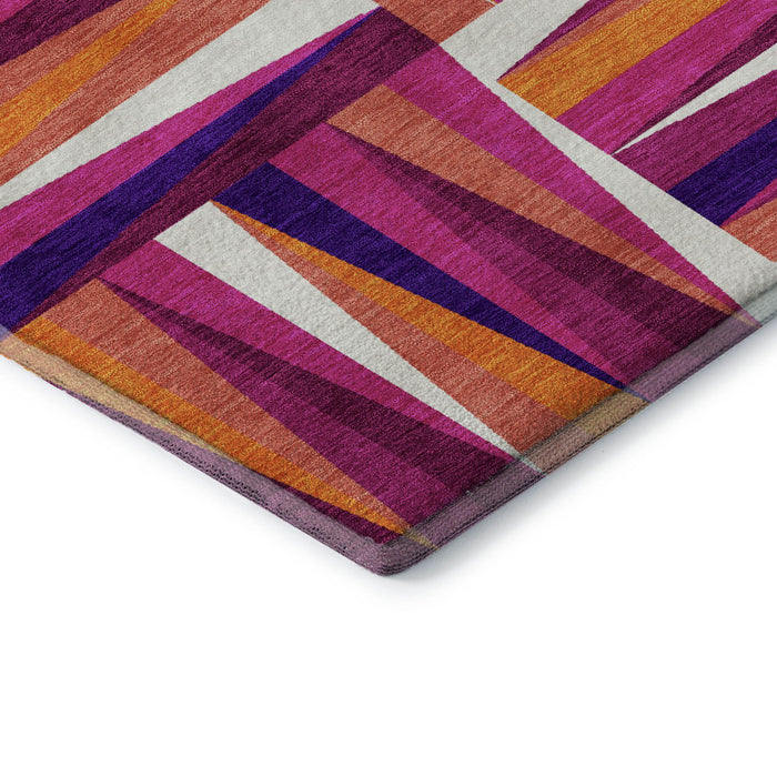 10' X 14' Geometric Washable Area Rug With UV Protection (679420) - Burgundy / Purple / Orange