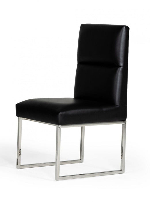 Tufted Faux Leather Dining Side Chairs (Set of 2) - Black