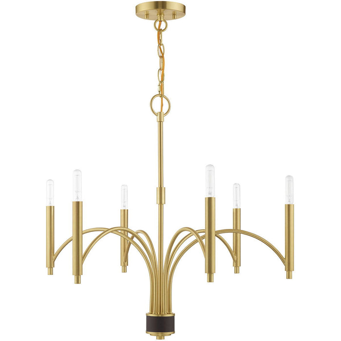 24" Six Light Dimmable Chandelier With Shades - Brass