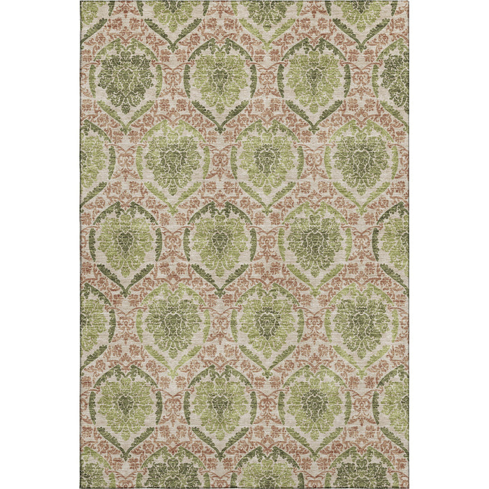 9' X 12' Medallion Washable Area Rug With UV Protection - Olive Green And Copper