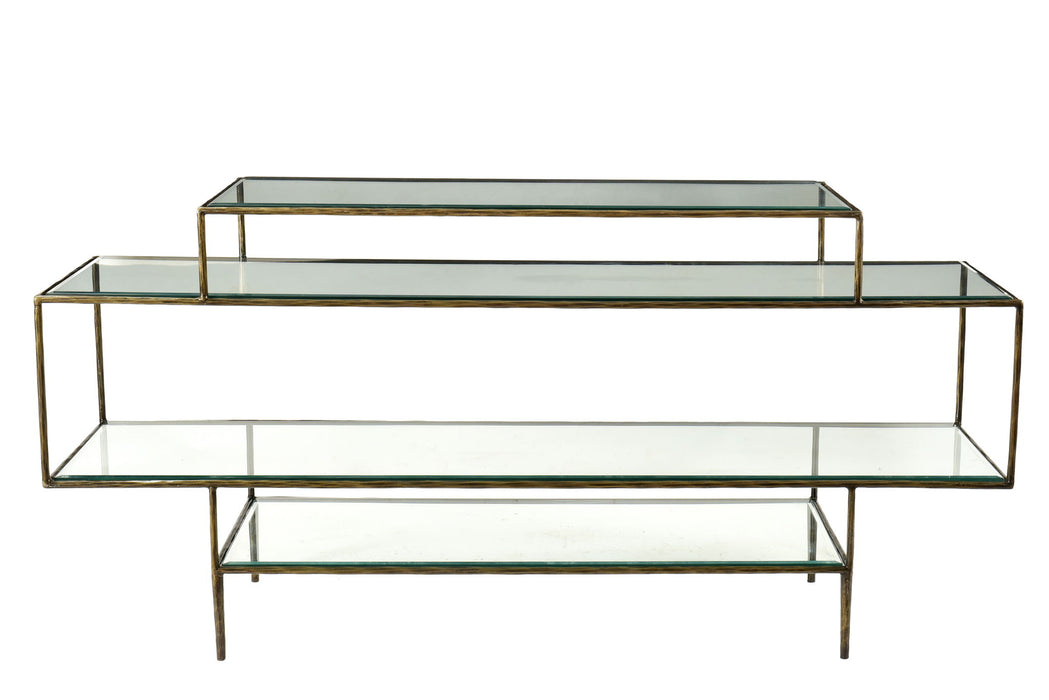 Glass Floor Shelf Console Table With Storage - Clear And Gold