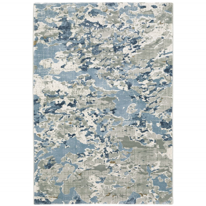 9.8' x 12.8' Abstract Power Loom Stain Resistant Area Rug - Grey Blue Ivory Navy Beige And Brown