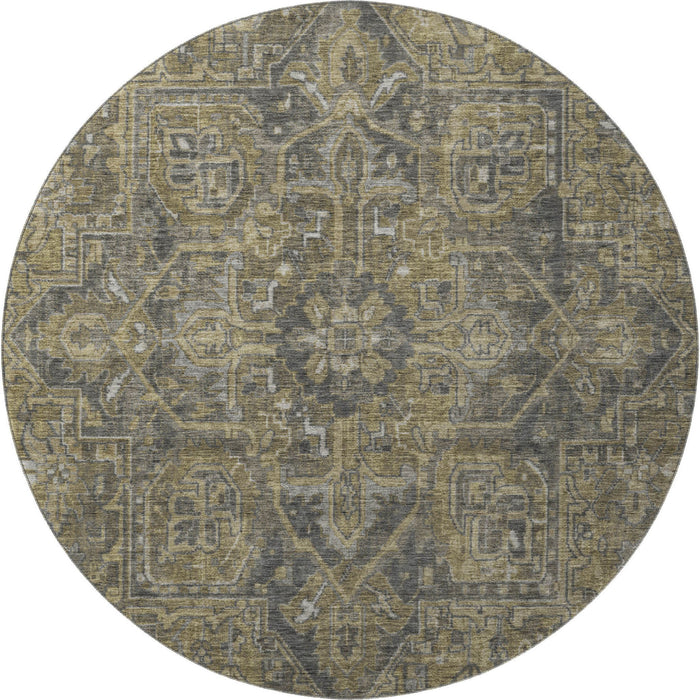 8' Medallion Distressed Washable Round Rug With UV Protection (649735) - Chocolate / Gray