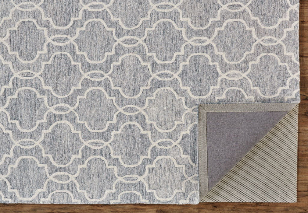 9' x 12' Wool Geometric Tufted Handmade Stain Resistant Area Rug - Blue Gray And Ivory