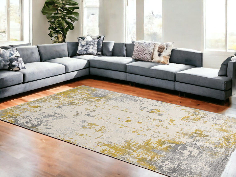 10' x 14' Abstract Washable Non Skid Area Rug - Gold And Ivory