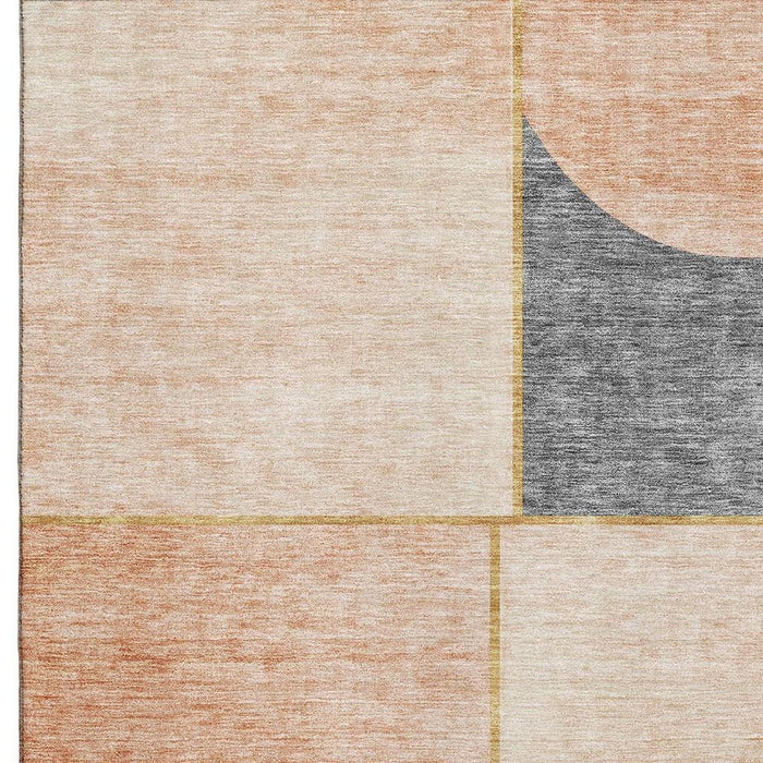 8' X 10' Geometric Washable Area Rug With UV Protection (657495) - Coral / Gray / Gold