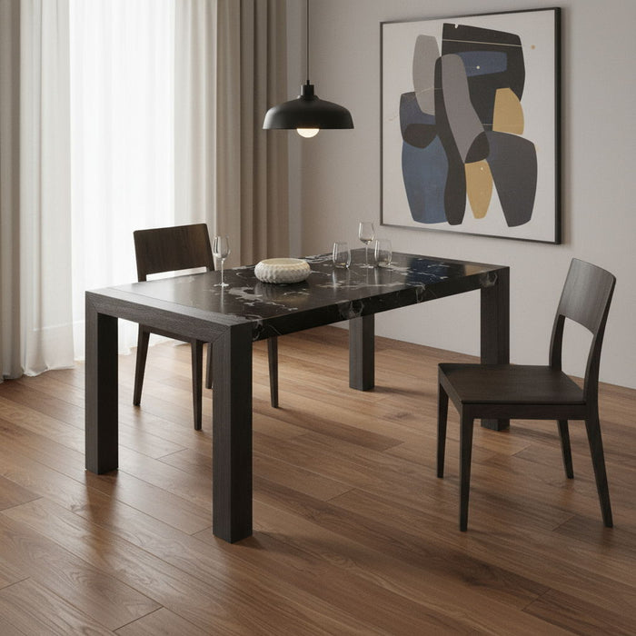 68" Faux Marble And Wood Dining Table - Black