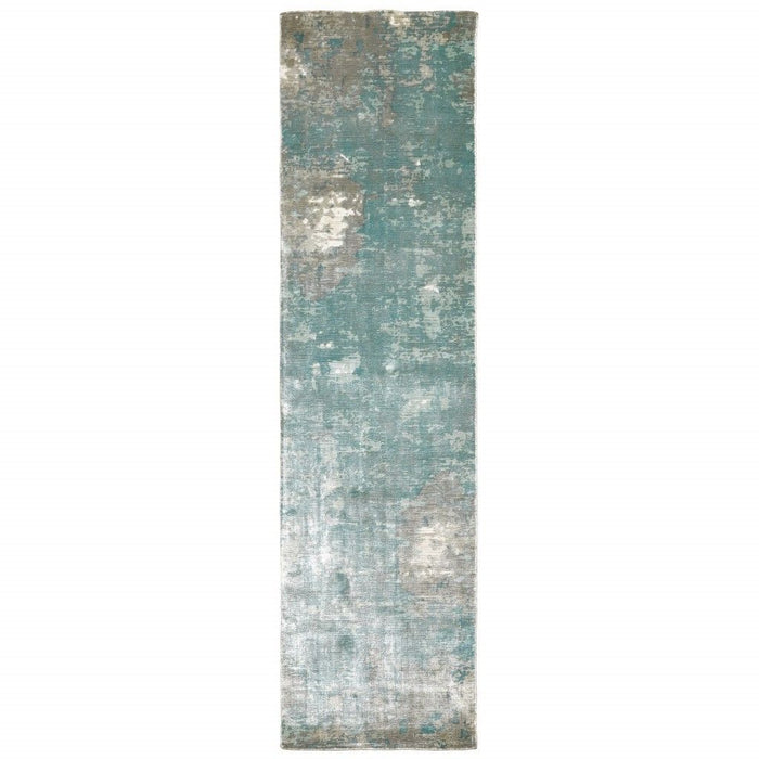3' x 10' Abstract Pattern Indoor Runner Rug - Blue And Gray