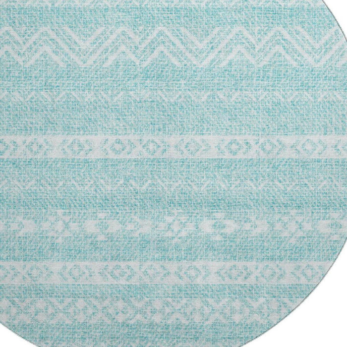 8' Southwestern Washable Round Rug With UV Protection - Teal / Ivory