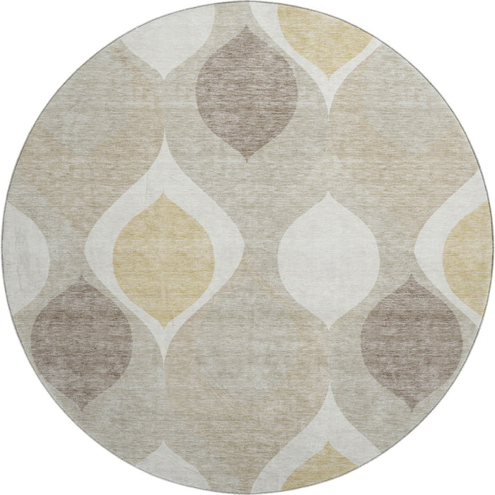 8' Ogee Washable Round Rug With UV Protection - Beige