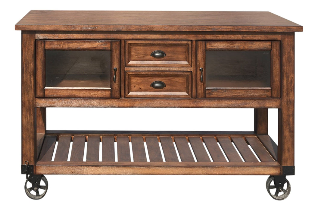 58" Rustic Rolling Kitchen Cart With Storage - Dark Brown