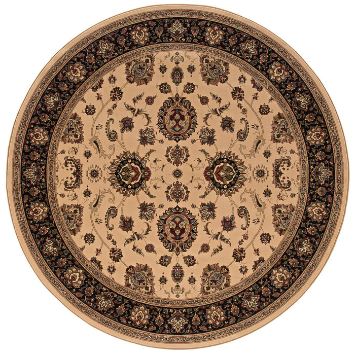 8' Oriental Round Rug - Ivory And Black